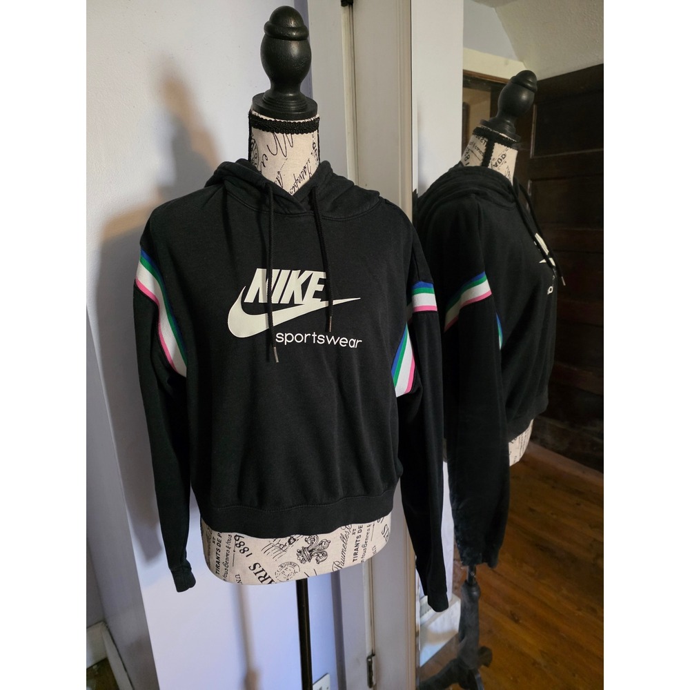 Vintage Y2K Nike Sportswear Womens Cropped Hoodie Nike Rainbow Logo‎ Size Small